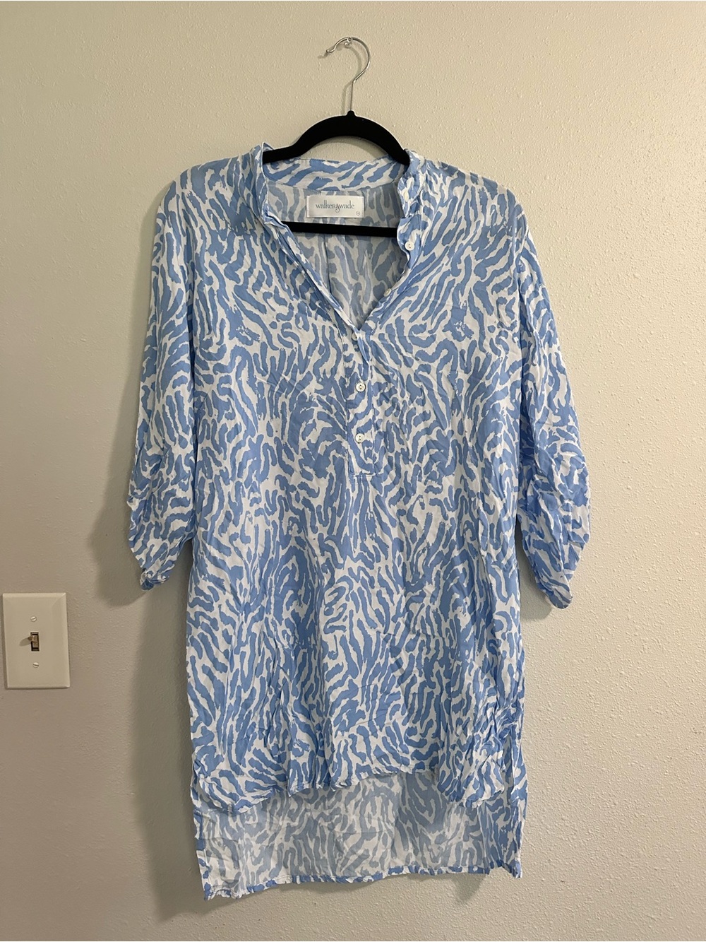 Light Blue Animal-Print V-Neck Mini Dress